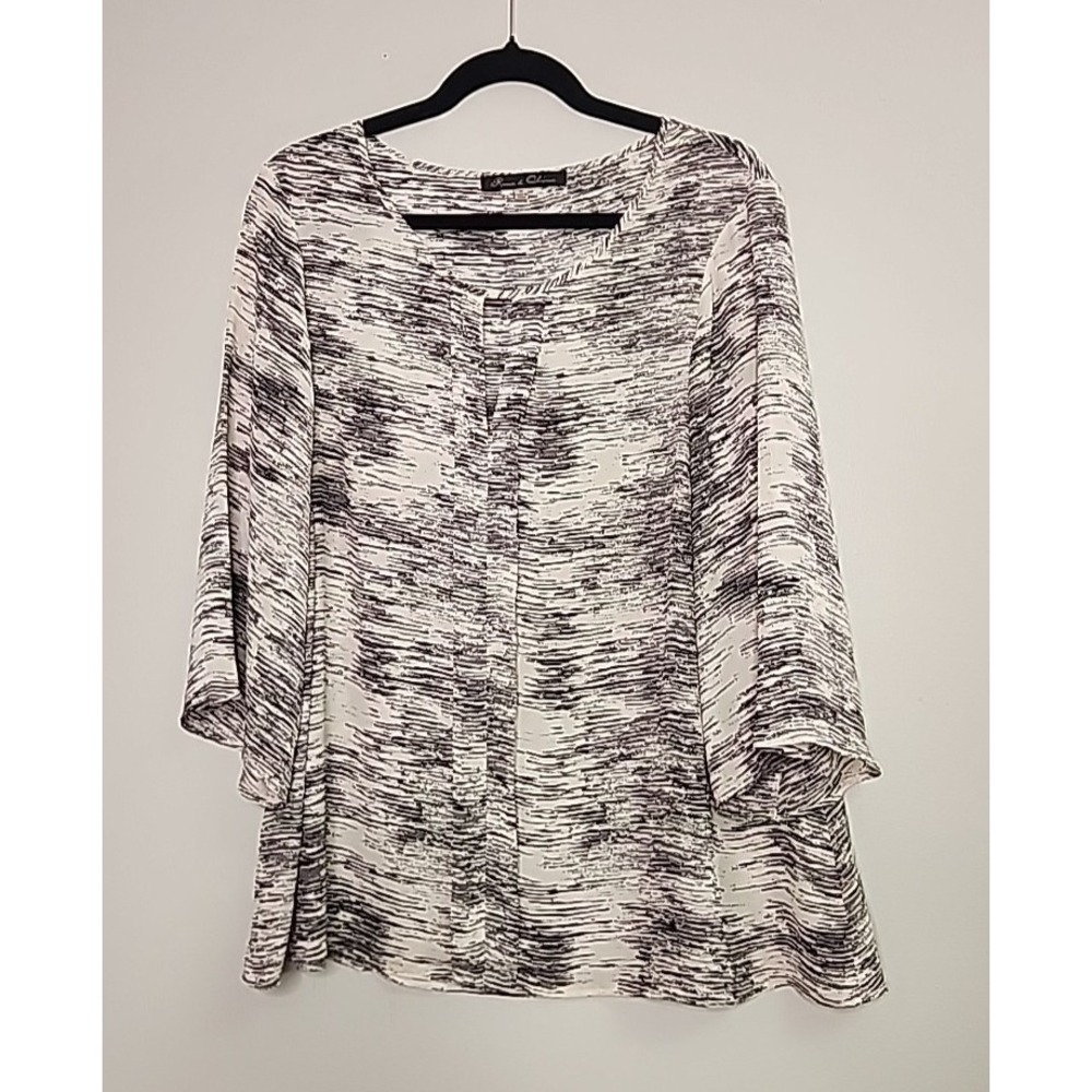 Rose And Olive 1x Beige & Black Blouse Lagenlook Long sleeve Business casual